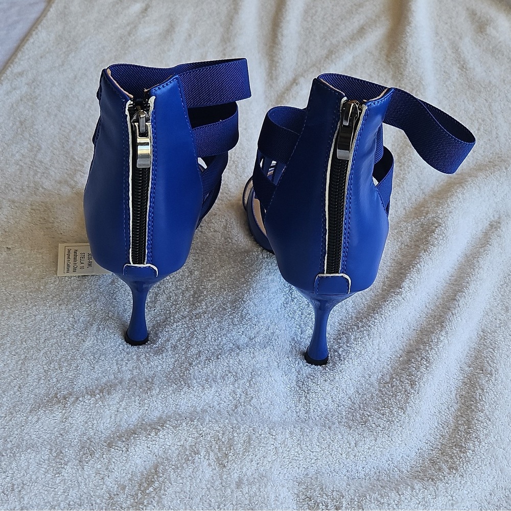 J. Adams Blue PU Strappy Stiletto Heel Open Toe Zip Closure Women's Size 10 - Picture 4 of 9